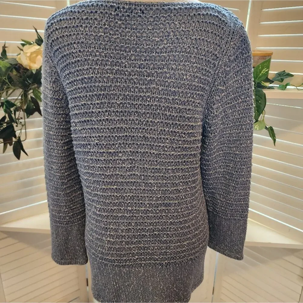 LAFAYETTE 148 NEW YORK CABLE KNIT BLUE SWEATER LARGE